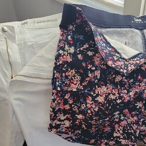 Lee Floral Midrise Shorts - Navy and Pink Size16